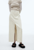 Fashion Women's Skirt White Color Split Denim Long Skirt