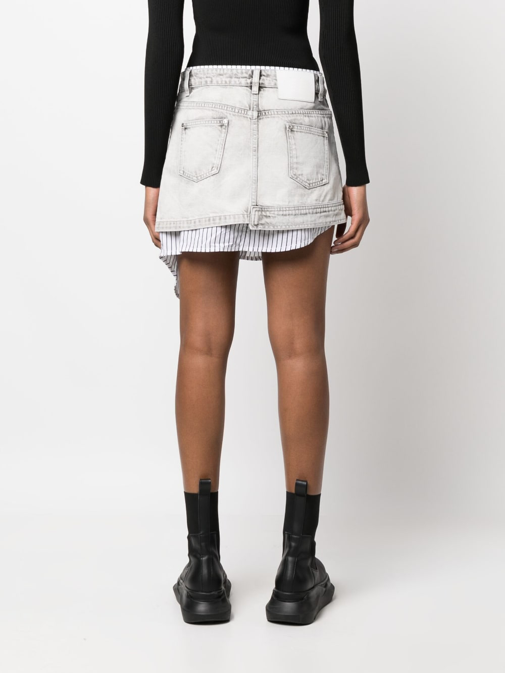 Shirt Striped Fabric Denim Patchwork Denim Skirt