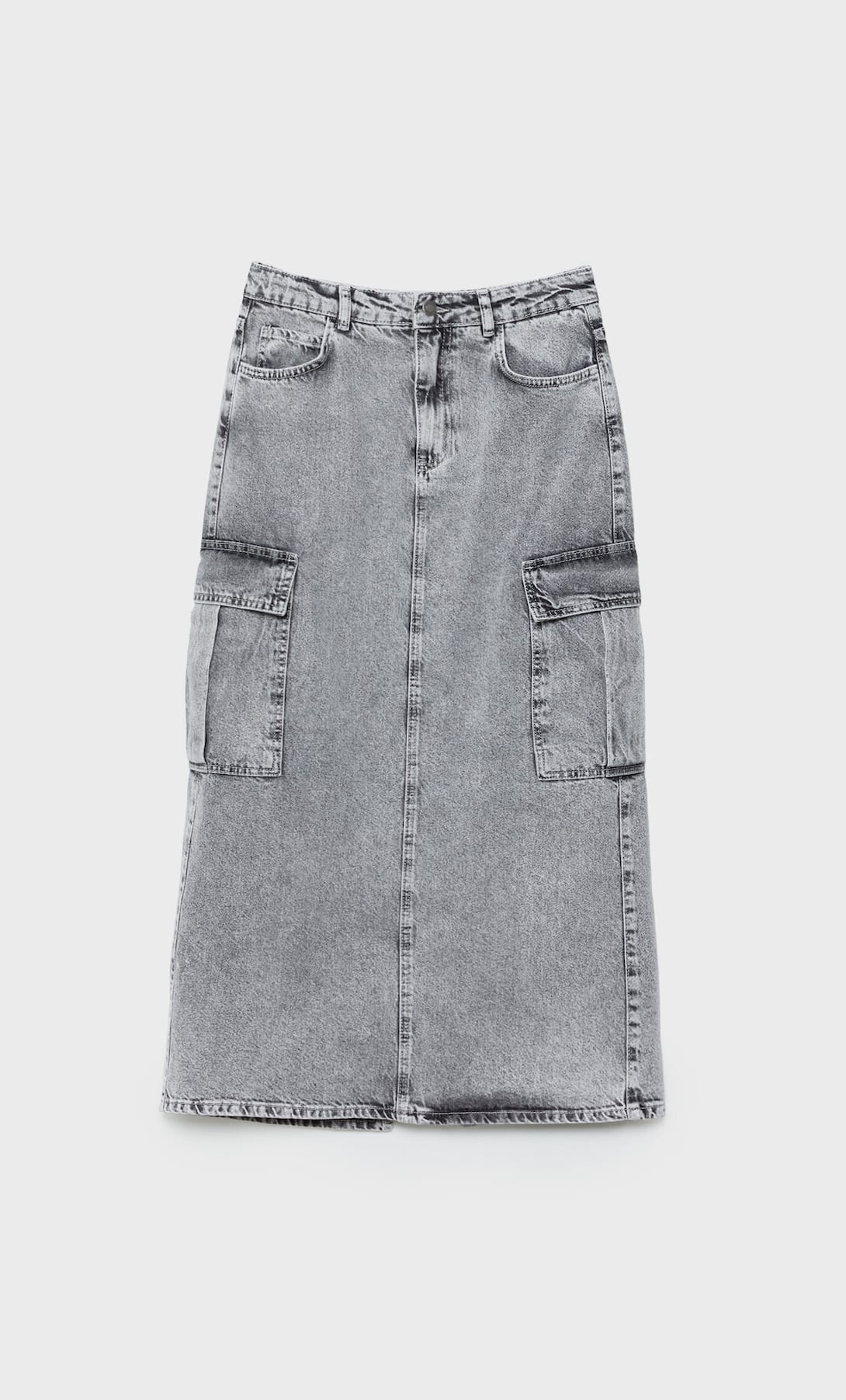 High-waisted Back Split Light Gray Denim Cargo Skirt