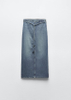 Women's Blue Color Belt Split Denim Long Skirt