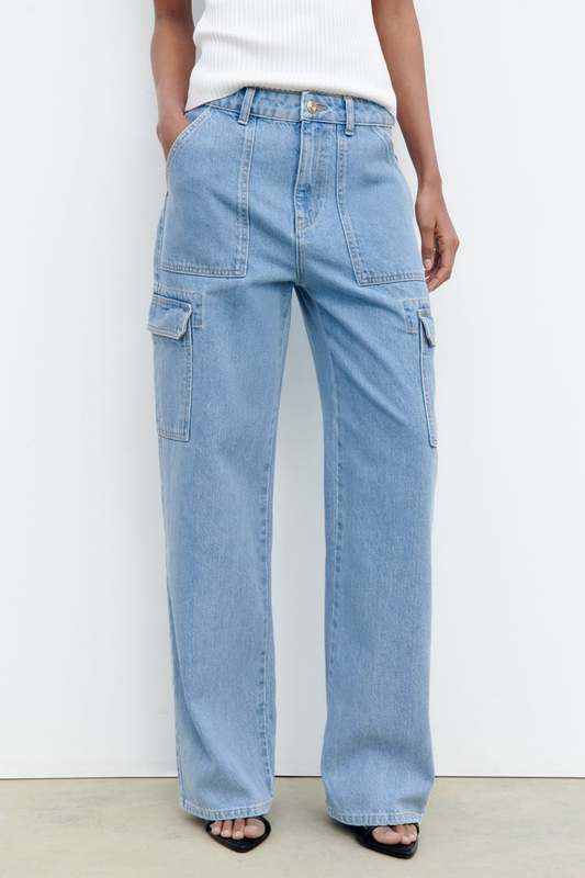 Straight-leg Jeans Light Blue Cargo Pants Women Jeans 