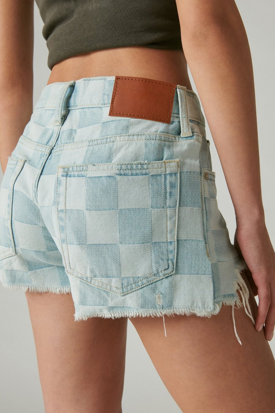 New Fashion Summer Women's Denim Light Blue Checkerboard Grain Shorts