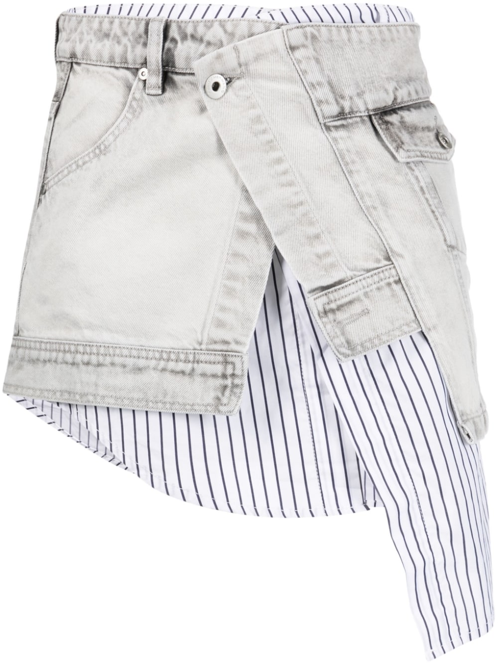 Shirt Striped Fabric Denim Patchwork Denim Skirt