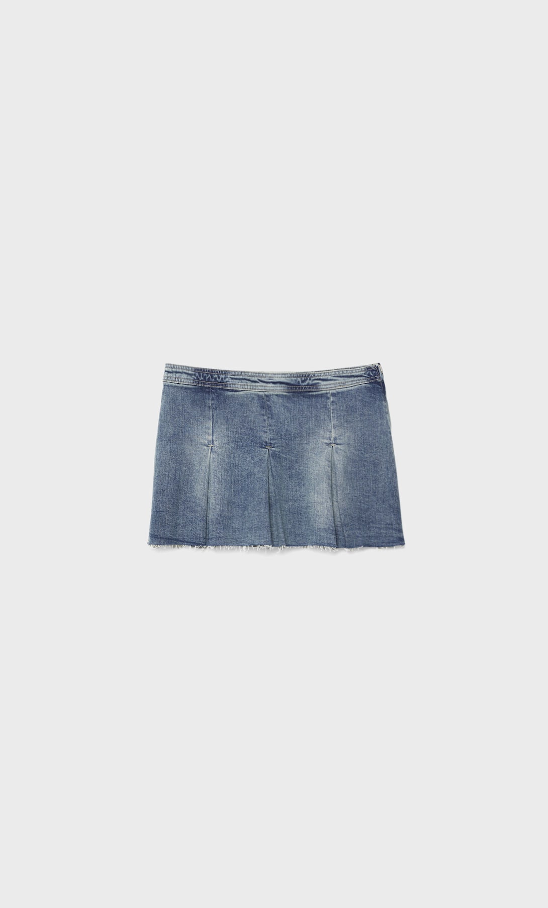 Low Rise Blue Denim Pleated Skirt Denim Mini Skirt