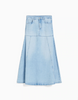 High-waisted Extra Long Denim Skirt with Ruffles