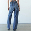 Blue Straight Leg Jeans with A Belt Strap at The Waist