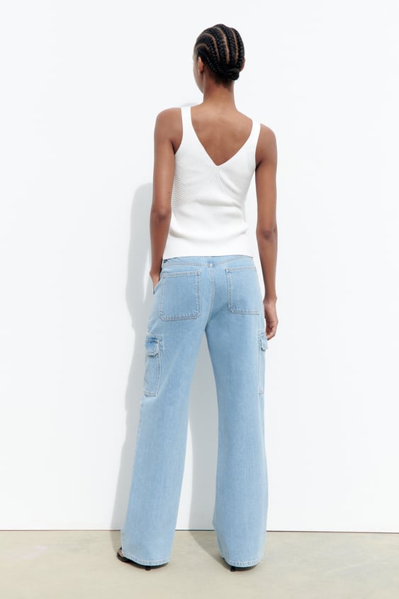 Straight-leg Jeans Light Blue Cargo Pants Women Jeans 