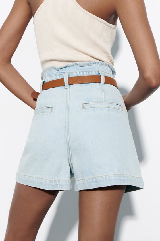  Summer Women's Denim shorts with elastic lace waist and square pocket