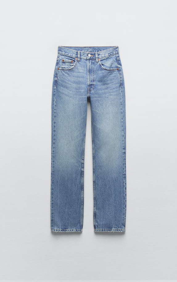 Classic wash blue high-waisted baggy wrap hip denim jeans for women