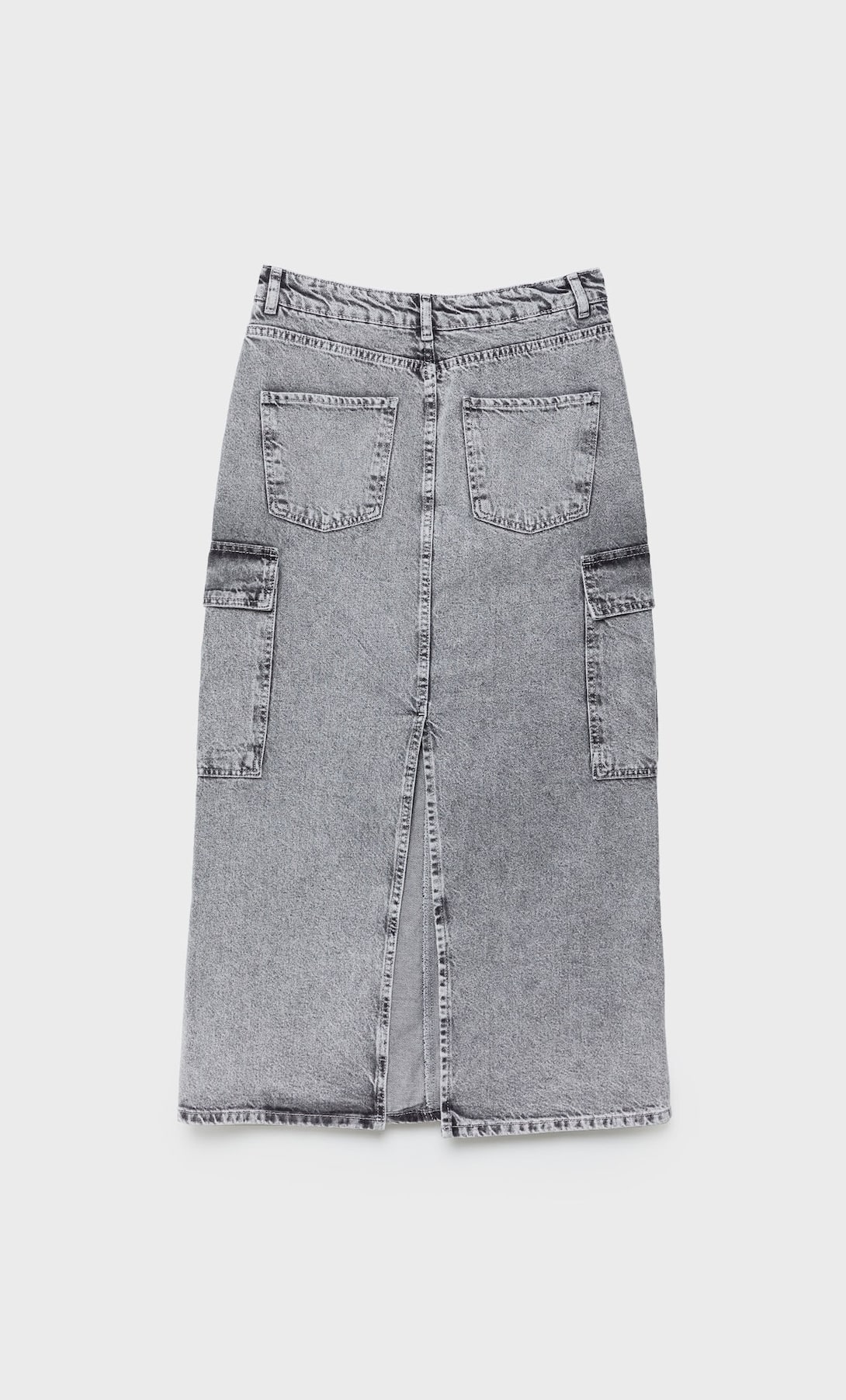 High-waisted Back Split Light Gray Denim Cargo Skirt