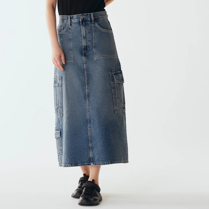 Fashion Women's Skirt Blue Cargo Pockets Skirt