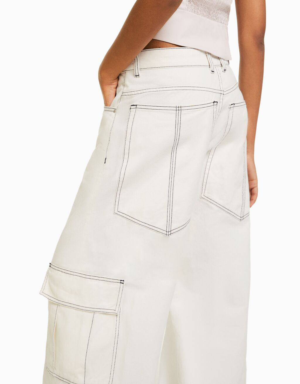 Fashionable low-rise loose straight leg women's wide-leg pants white cargo Denim Jeans for women