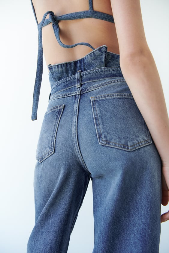 Blue Straight Leg Jeans with A Belt Strap at The Waist