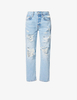 Vintage loose casual light blue wash ripped mid-waist denim nine-point pants