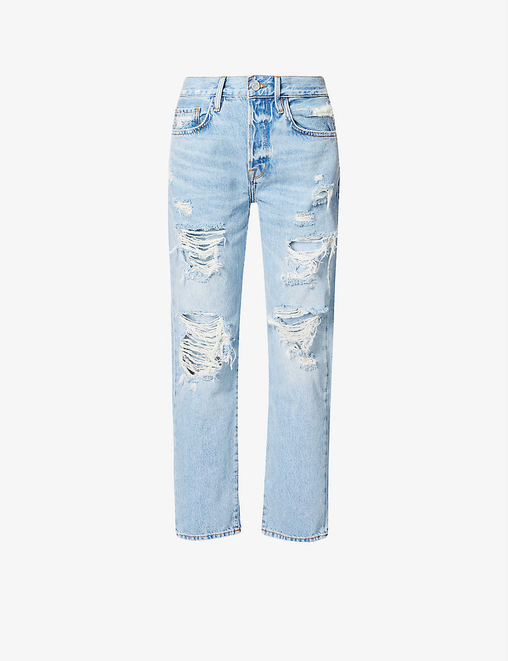 Vintage loose casual light blue wash ripped mid-waist denim nine-point pants