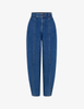 Fashionable loose skinny straight leg high-waisted blue jeans for women