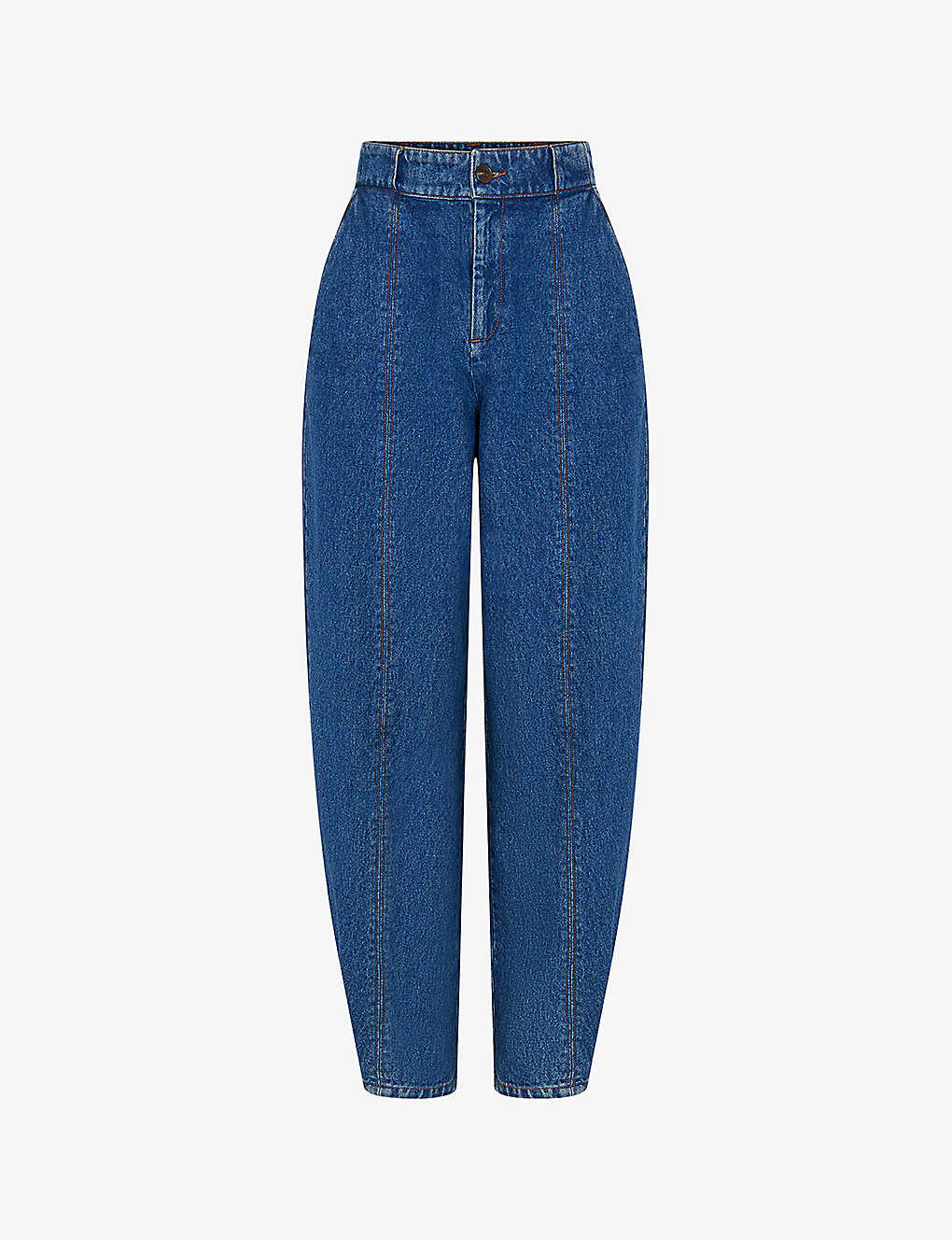 Fashionable loose skinny straight leg high-waisted blue jeans for women