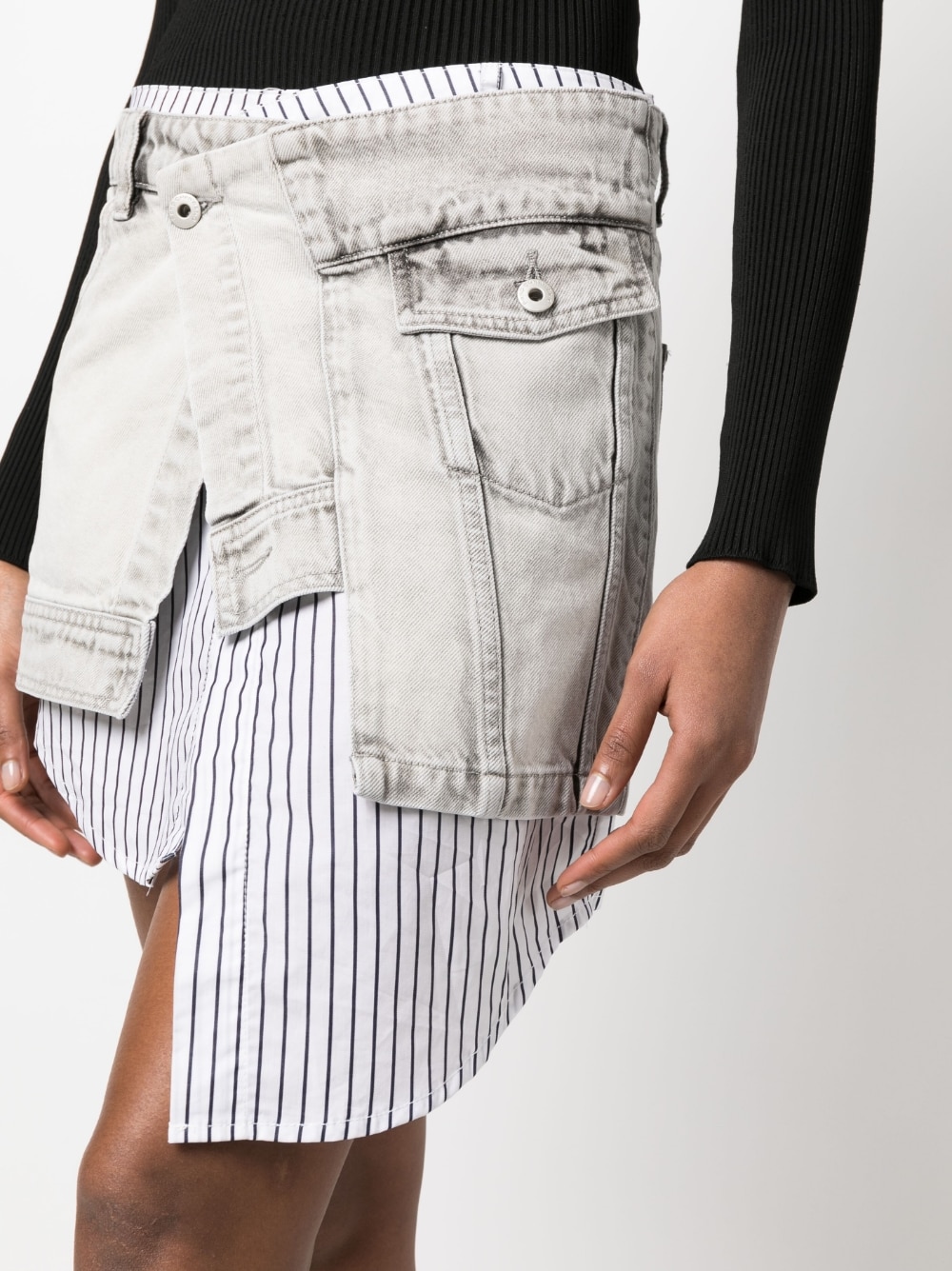 Shirt Striped Fabric Denim Patchwork Denim Skirt