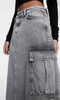 High-waisted Back Split Light Gray Denim Cargo Skirt