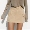 Fashion Women's Skirt Dyed Khaki Cargo Pocket Skirt