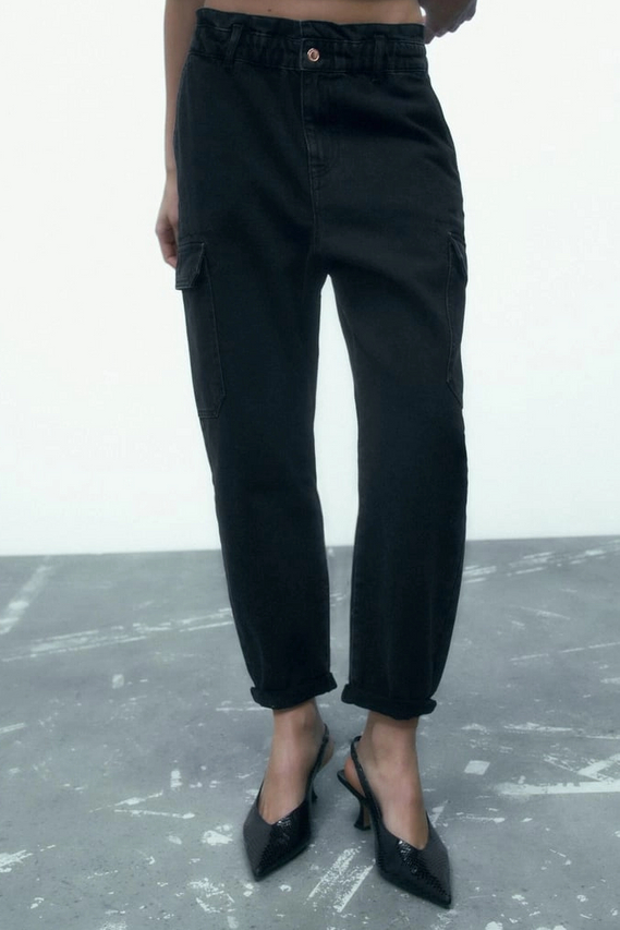 Fashion classic elastic stretch pants slim fit Low Rise Elastic-lace Waist black cargo women's jeans