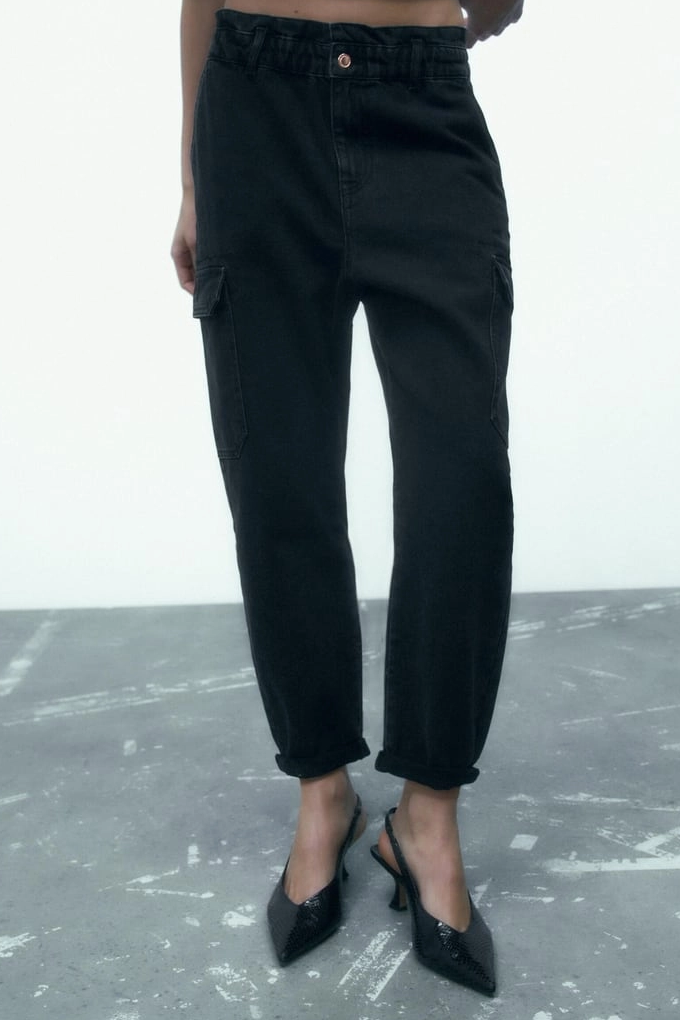 Fashion classic elastic stretch pants slim fit Low Rise Elastic-lace Waist black cargo women's jeans