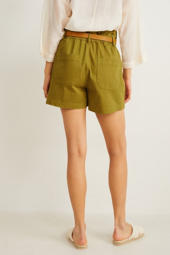 Stylish High Waist Straight A Line Shorts olive green jeans Denim shorts for girls