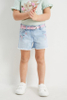 Stylish slim fit light blue knitted embroidered denim shorts for girls