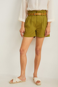 Stylish High Waist Straight A Line Shorts olive green jeans Denim shorts for girls