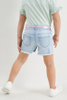 Stylish slim fit light blue knitted embroidered denim shorts for girls