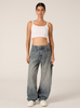 Classic Washed Fine Glittering Diamond Wide-leg Jeans