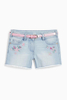 Stylish slim fit light blue knitted embroidered denim shorts for girls