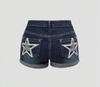 Lady's Star Embroidery Short Denim Pants
