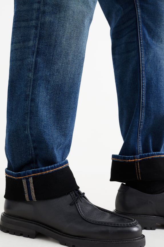 Classic Fashion Stylish slim blue loose straight leg winter men's jeans Thickened cloth