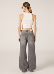 Washing And Distressing Wide-leg Grey Jeans（WL-01）