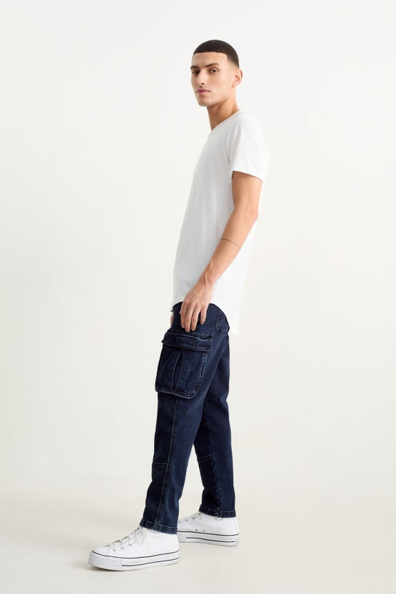 Fashion Stylish slim dark blue cargo stretch pants men's jeans