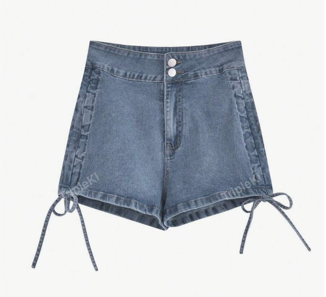 High-Waist Denim Shorts with Side Tie 