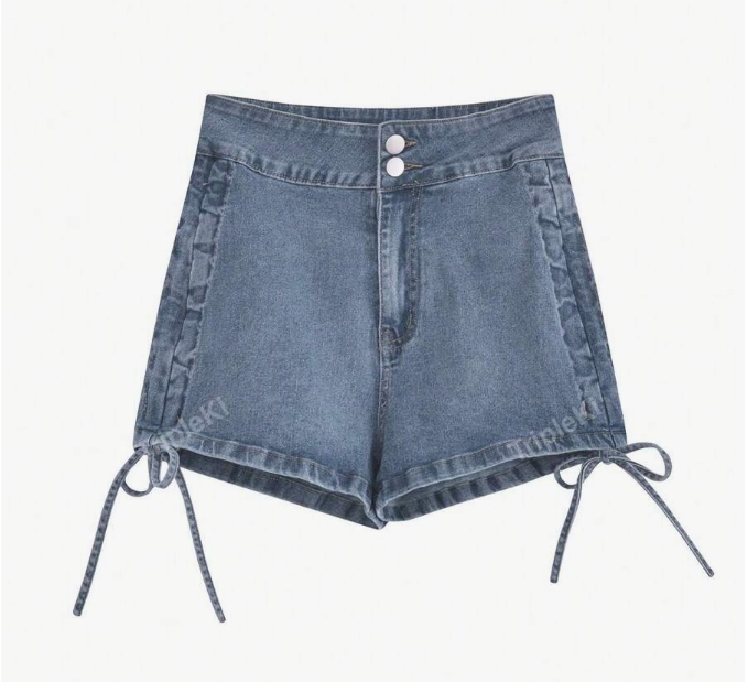 High-Waist Denim Shorts with Side Tie 