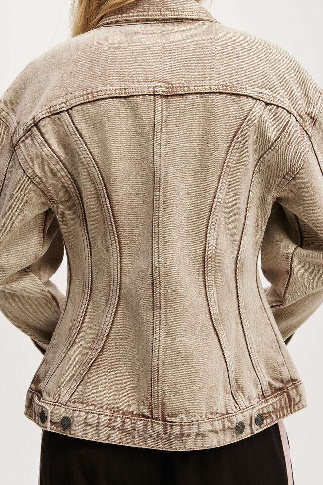 Women Classic Wash Brown Denim Jacket （Model 501A)