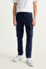 Fashion Stylish slim dark blue cargo stretch pants men's jeans