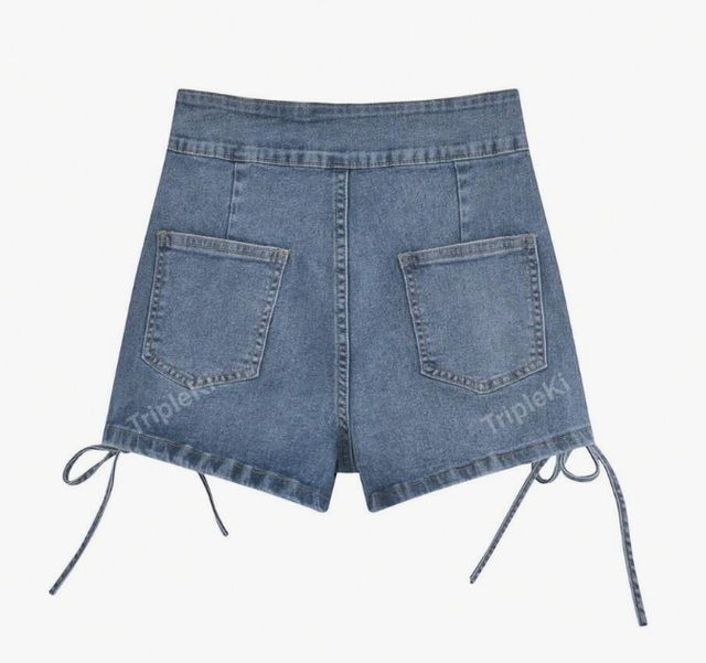 High-Waist Denim Shorts with Side Tie 