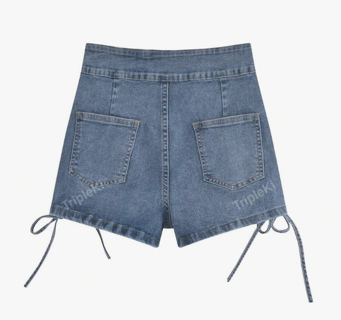 High-Waist Denim Shorts with Side Tie 