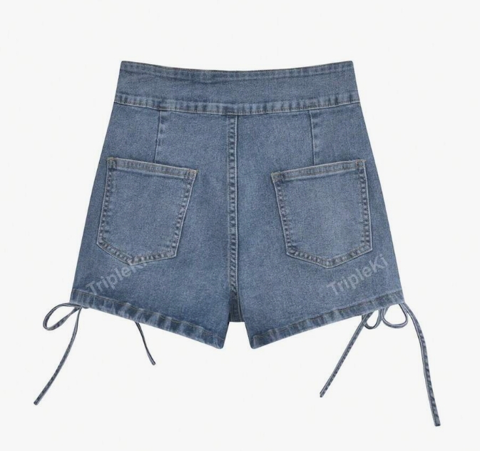 High-Waist Denim Shorts with Side Tie 