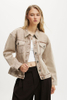 Women Classic Wash Brown Denim Jacket （Model 501A)