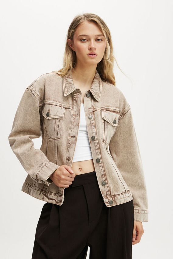 Women Classic Wash Brown Denim Jacket （Model 501A)