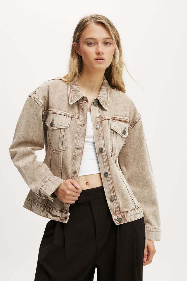 Women Classic Wash Brown Denim Jacket （Model 501A)