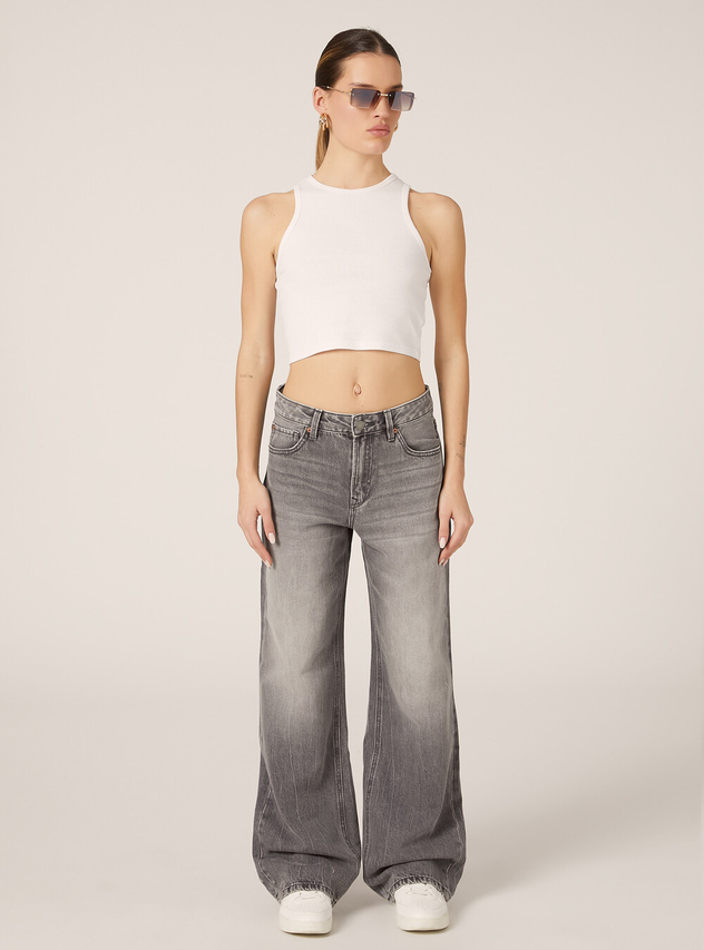 Washing And Distressing Wide-leg Grey Jeans（WL-01）