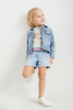 Stylish slim fit light blue knitted embroidered denim shorts for girls