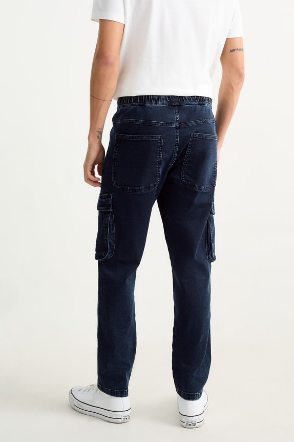 Fashion Stylish slim dark blue cargo stretch pants men's jeans